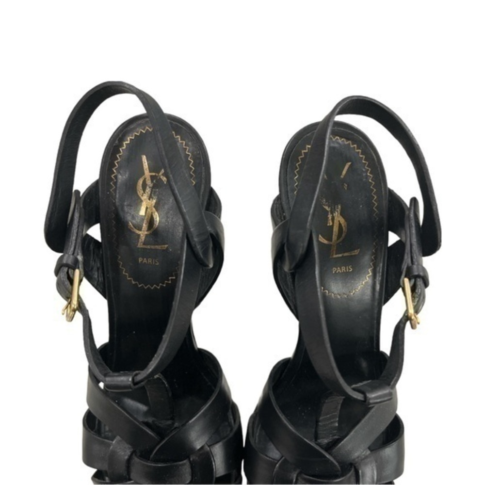 YSL Black Leather Tribute Platform Sandals Size 38 - Picture 6 of 10